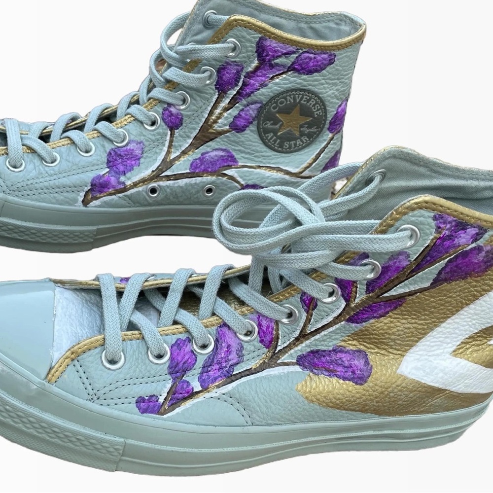 Converse Unisex High-Top Sneakers - Light Blue, Gold & Purple Sz 10 men
